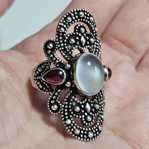 *Sale* Vntg Sterling Silver Blue Glass Cabochon And Pink Rubellite Accent Ring 9